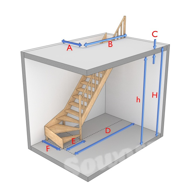 Schody z dolnym zabiegiem prawoskrętne bez podstopnic