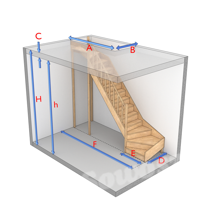 Schody dwuzabiegowe lewoskrętne z podstopnicami