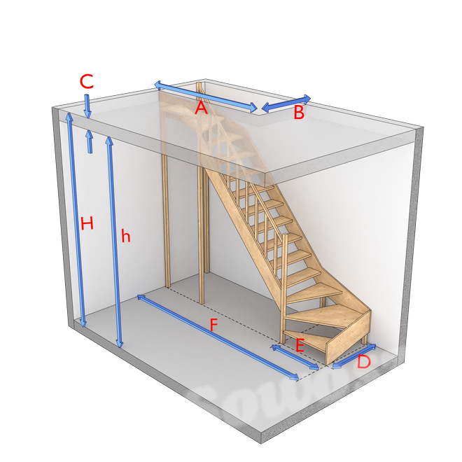 Schody dwuzabiegowe lewoskrętne bez podstopnic