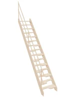 Straight wooden duck stairs with alternating treads made of spruce wood, front view, model EAR 065L