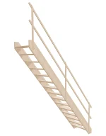 Detail view of straight wooden duck stairs showing alternating treads, natural spruce wood, model EAR 065L