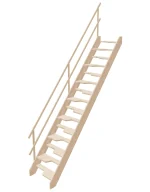 Wooden miller-style duck stairs with alternating steps, side view with universal balustrade, model EAR 065L
