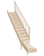 Right-hand wooden staircase with bottom winder and closed risers, side view with internal balustrade, model EQD 080RC