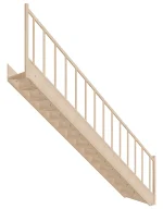 Straight wooden staircase with closed risers, side view showing the universal balustrade, model EGD 080RC