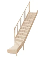 Left-hand wooden staircase with bottom winder and closed risers, side view with internal balustrade, model EQG 080RC