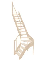 Right-turn wooden open-risers stairs L-shape EMQGL 065R by Sowosz. For self-assembly. Includes balustrade.