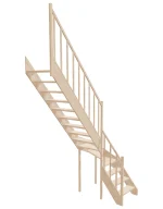 Right-turn wooden open-risers stairs L-shape EMQGL 065R by Sowosz. For self-assembly. Includes balustrade.