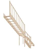 Right-turn wooden open-risers stairs L-shape EMQGL 070R by Sowosz. For self-assembly. Includes balustrade.