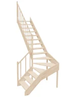 Right-turn wooden open-risers stairs L-shape EMQGL 080R by Sowosz. For self-assembly. Includes balustrade.