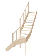 Right-turn wooden open-risers stairs L-shape EMQGL 080R by Sowosz. For self-assembly. Includes balustrade.