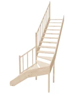 Right-turn wooden open-risers stairs L-shape EMQGL 085R by Sowosz. For self-assembly. Includes balustrade.