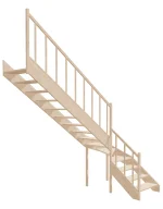 Right-turn wooden open-risers stairs L-shape EMQGL 085R by Sowosz. For self-assembly. Includes balustrade.