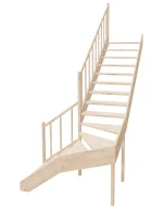 Right-turn wooden open-risers stairs L-shape EMQGL 095R by Sowosz. For self-assembly. Includes balustrade.