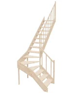 Right-turn wooden open-risers stairs L-shape EMQDL 070R by Sowosz. For self-assembly. Includes balustrade.
