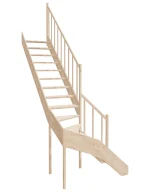 Right-turn wooden open-risers stairs L-shape EMQDL 070R by Sowosz. For self-assembly. Includes balustrade.