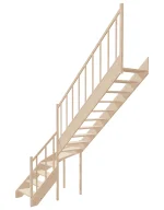 Right-turn wooden open-risers stairs L-shape EMQDL 070R by Sowosz. For self-assembly. Includes balustrade.