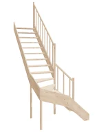 Right-turn wooden open-risers stairs L-shape EMQDL 080R by Sowosz. For self-assembly. Includes balustrade.