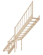 Right-turn wooden open-risers stairs L-shape EMQDL 080R by Sowosz. For self-assembly. Includes balustrade.