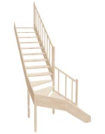 Right-turn wooden open-risers stairs L-shape EMQDL 085R by Sowosz. For self-assembly. Includes balustrade.