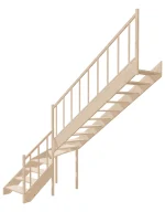 Right-turn wooden open-risers stairs L-shape EMQDL 085R by Sowosz. For self-assembly. Includes balustrade.