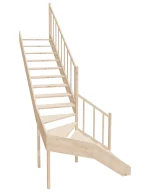 Right-turn wooden open-risers stairs L-shape EMQDL 090R by Sowosz. For self-assembly. Includes balustrade.
