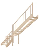 Right-turn wooden open-risers stairs L-shape EMQDL 090R by Sowosz. For self-assembly. Includes balustrade.