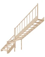 Right-turn wooden open-risers stairs L-shape EMQDL 095R by Sowosz. For self-assembly. Includes balustrade.