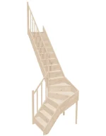 Left-turn wooden closed-risers stairs L-shape EQGL 065R by Sowosz. For self-assembly. Includes balustrade.