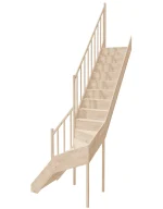 Left-turn wooden closed-risers stairs L-shape EQGL 065R by Sowosz. For self-assembly. Includes balustrade.