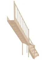 Left-turn wooden closed-risers stairs L-shape EQGL 065R by Sowosz. For self-assembly. Includes balustrade.