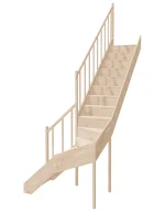 Left-turn wooden closed-risers stairs L-shape EQGL 070R by Sowosz. For self-assembly. Includes balustrade.