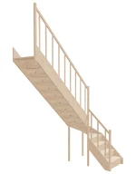 Left-turn wooden closed-risers stairs L-shape EQGL 070R by Sowosz. For self-assembly. Includes balustrade.