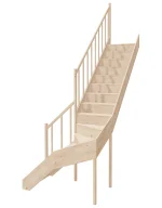 Left-turn wooden closed-risers stairs L-shape EQGL 075R by Sowosz. For self-assembly. Includes balustrade.