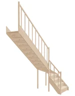 Left-turn wooden closed-risers stairs L-shape EQGL 075R by Sowosz. For self-assembly. Includes balustrade.