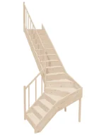 Left-turn wooden closed-risers stairs L-shape EQGL 080R by Sowosz. For self-assembly. Includes balustrade.