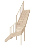 Left-turn wooden closed-risers stairs L-shape EQGL 080R by Sowosz. For self-assembly. Includes balustrade.