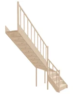 Left-turn wooden closed-risers stairs L-shape EQGL 080R by Sowosz. For self-assembly. Includes balustrade.