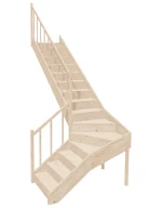 Left-turn wooden closed-risers stairs L-shape EQGL 085R by Sowosz. For self-assembly. Includes balustrade.