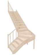 Left-turn wooden closed-risers stairs L-shape EQGL 090R by Sowosz. For self-assembly. Includes balustrade.