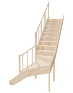 Left-turn wooden closed-risers stairs L-shape EQGL 090R by Sowosz. For self-assembly. Includes balustrade.