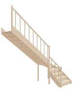 Left-turn wooden closed-risers stairs L-shape EQGL 095R by Sowosz. For self-assembly. Includes balustrade.