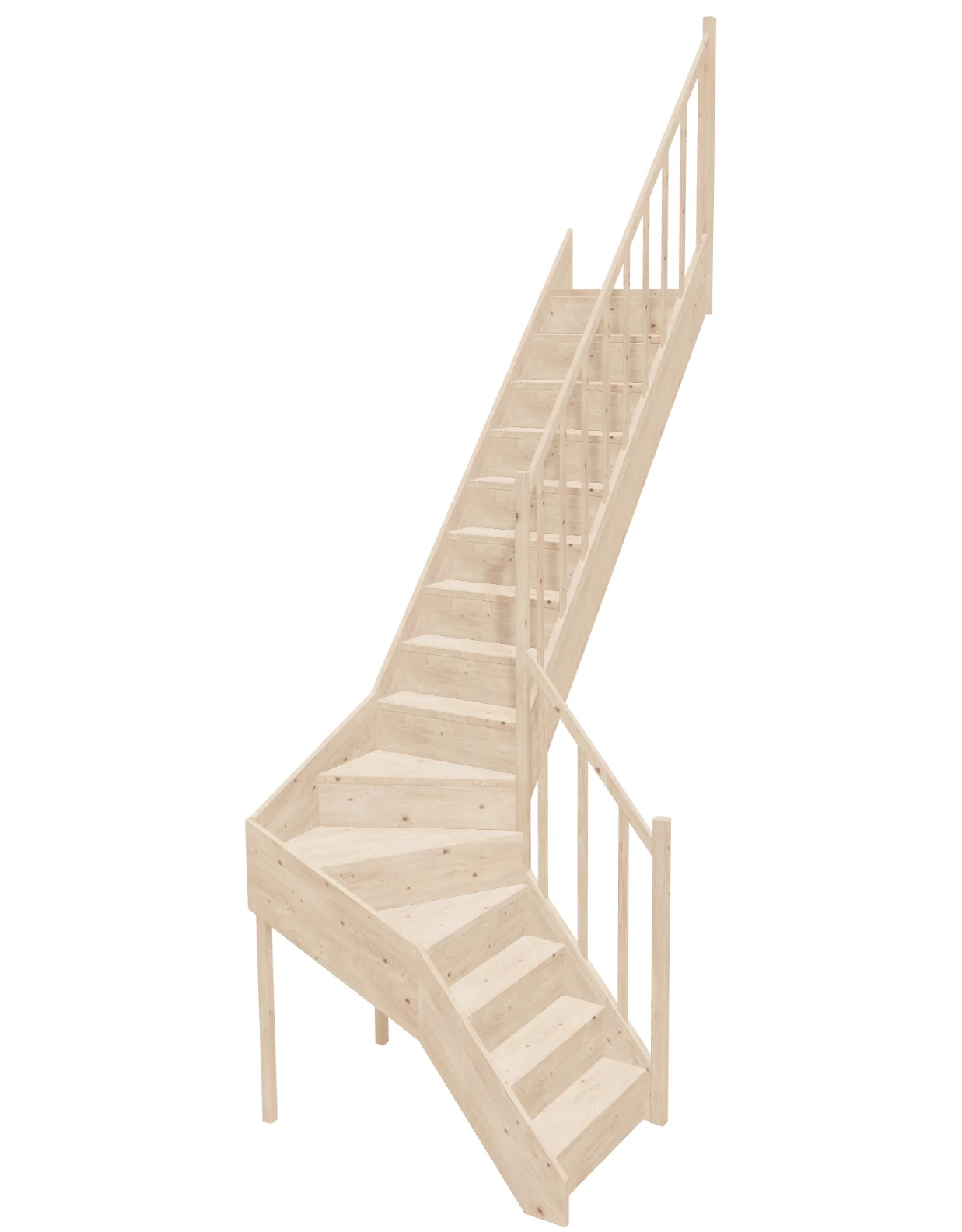 L-shaped-winder-stairs-with-risers-right-turn-EQDL-065R-k50-1 Right-turn wooden closed-risers stairs L-shape EQDL 065R by Sowosz. For self-assembly. Includes balustrade.