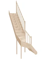 Right-turn wooden closed-risers stairs L-shape EQDL 065R by Sowosz. For self-assembly. Includes balustrade.