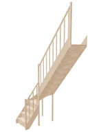 Right-turn wooden closed-risers stairs L-shape EQDL 065R by Sowosz. For self-assembly. Includes balustrade.