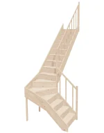 Right-turn wooden closed-risers stairs L-shape EQDL 070R by Sowosz. For self-assembly. Includes balustrade.