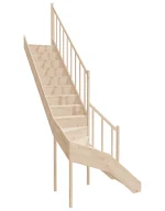 Right-turn wooden closed-risers stairs L-shape EQDL 070R by Sowosz. For self-assembly. Includes balustrade.