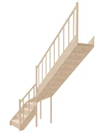 Right-turn wooden closed-risers stairs L-shape EQDL 070R by Sowosz. For self-assembly. Includes balustrade.