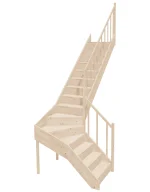 Right-turn wooden closed-risers stairs L-shape EQDL 075R by Sowosz. For self-assembly. Includes balustrade.