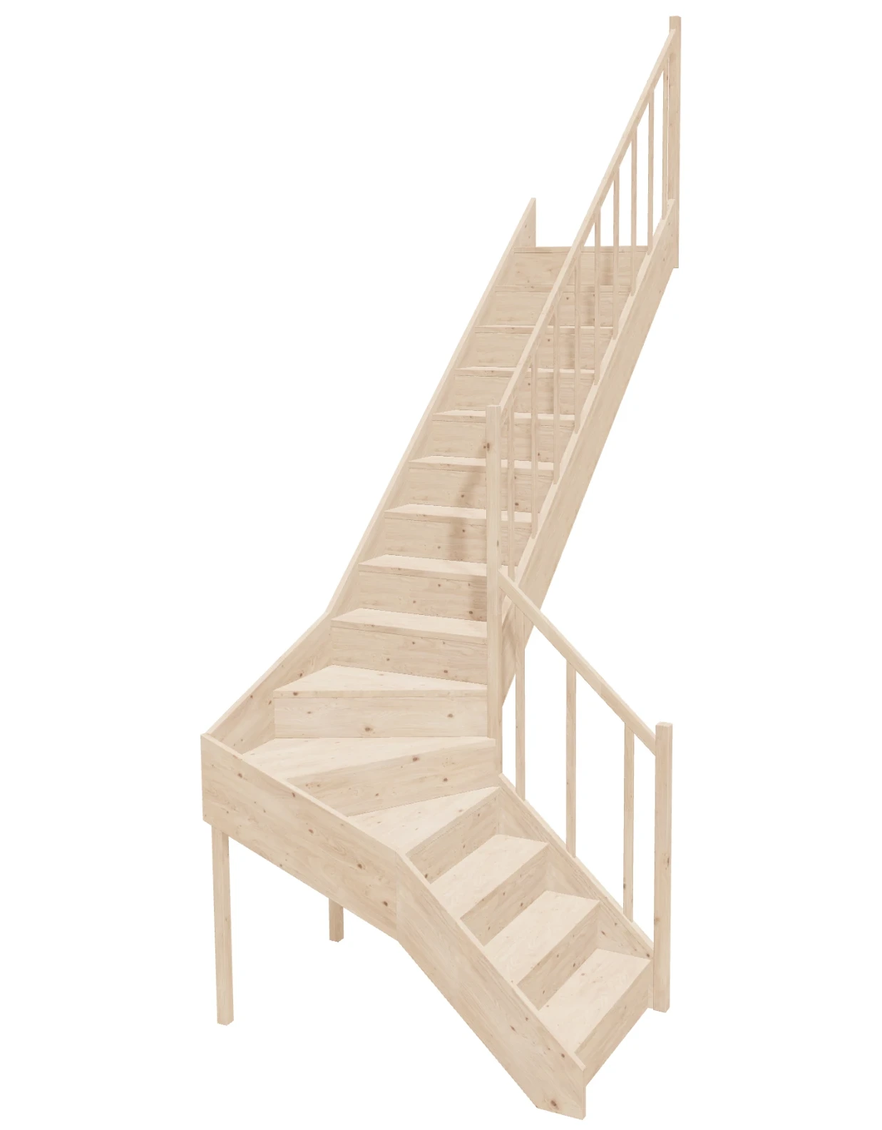 L-shaped-winder-stairs-with-risers-right-turn-EQDL-075R-k46-1 Right-turn wooden closed-risers stairs L-shape EQDL 075R by Sowosz. For self-assembly. Includes balustrade.