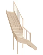 Right-turn wooden closed-risers stairs L-shape EQDL 075R by Sowosz. For self-assembly. Includes balustrade.